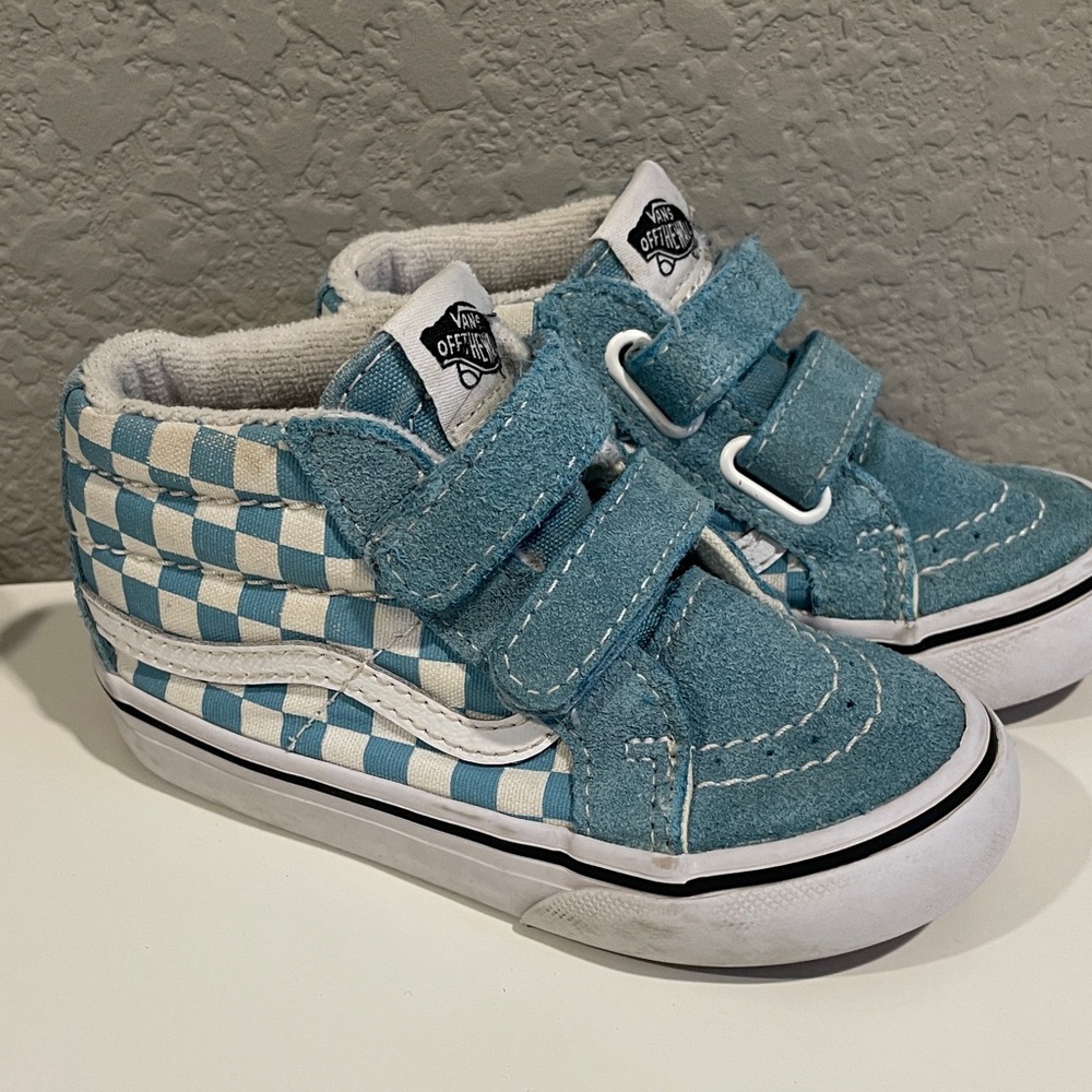 Vans Kids Teal and White Checkered Sneakers